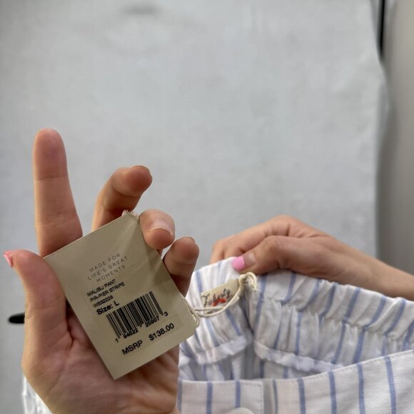 Faherty Pants Womens Large White Blue Stripe Linen Blend Wide Leg NWT WBS2228-PR - Picture 6 of 13